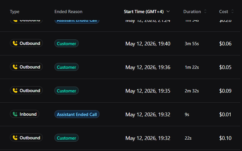 VAPI Call Logs